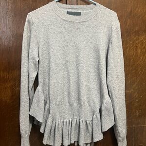 Elegant Gray Women's Ruffled Hem Sweatshirt